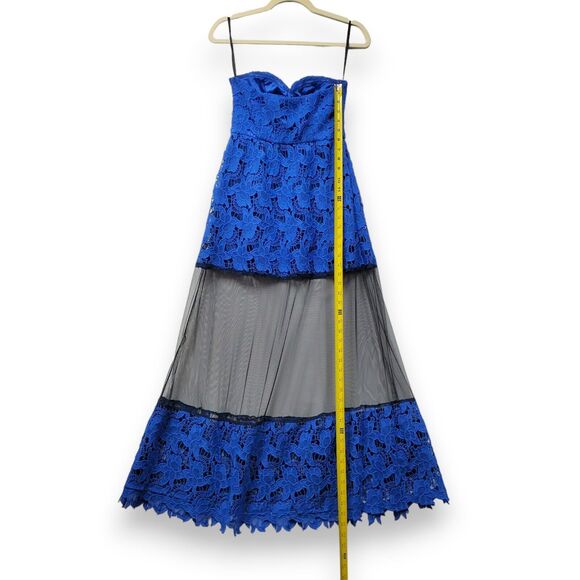 Boston Proper Sheer Mesh Illusion Black Blue Lace Maxi Dress Strapless Size 0 - Picture 13 of 16